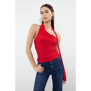 Trendyol Red Halter Neck Gathered Lined Stretchy Knitted Blouse obraz