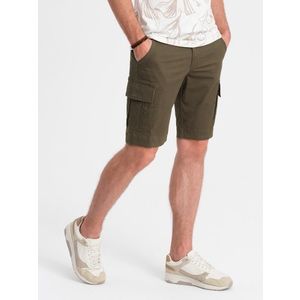 Ombre One-color men's shorts with cargo pockets - dark olive obraz