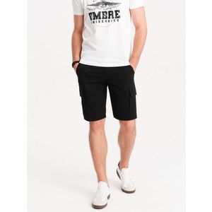 Ombre Men's single color shorts with cargo pockets - black obraz
