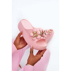 Dámské pěnové pantofle se zdobením na silné podrážce růžové Bremavia obraz