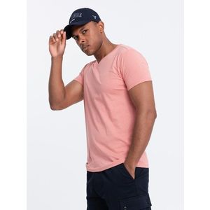 Ombre BASIC men's classic cotton tee-shirt with a v-neck - pink obraz