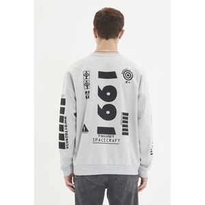 Trendyol Gray Back Printed Oversize/Wide Cut Fleece Sweatshirt obraz