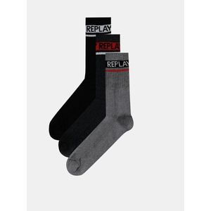 Sada tří párů pánských ponožek v šedé a černé barvě Replay obraz