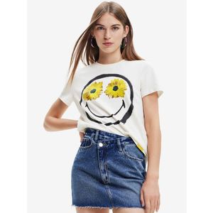 Desigual Margarita Smiley Triko Bílá obraz