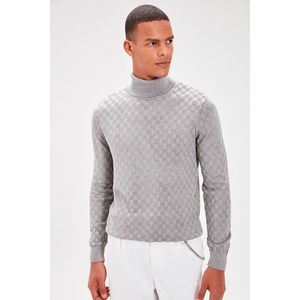 Trendyol Men's Gray Turtleneck Textured Knitwear Sweater obraz