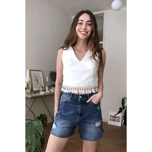 Trendyol Blue Ripped Detailed Denim Shorts obraz