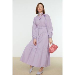 Trendyol Lilac Crew Neck Waist Belted Woven Dress obraz