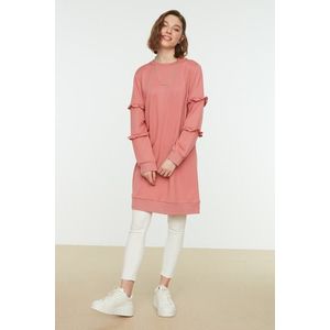 Trendyol Dried Rose Crewneck Knitted Tunic With Frill Sleeves obraz