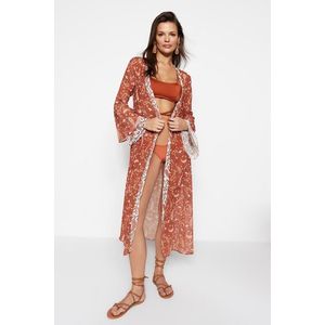 Trendyol Paisley Patterned Belted Maxi Woven Kimono & Kaftan with Ruffles obraz