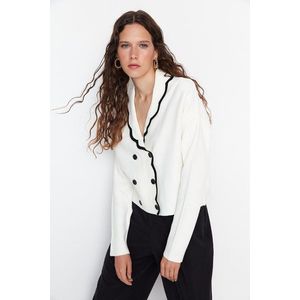 Trendyol Ecru Double Breasted Collar Color Blocked Knitwear Cardigan obraz