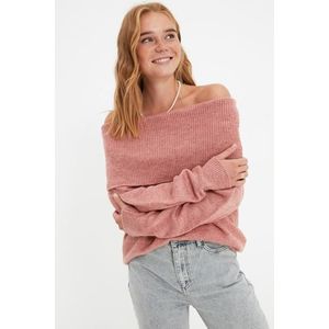 Trendyol Pale Pink Soft Textured Carmen Collar Knitwear Sweater obraz