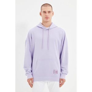 Trendyol Basic Lilac Oversize Hooded Labeled Fleece Cotton Sweatshirt obraz