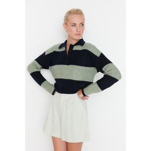 Trendyol Navy Blue Crop Soft Textured Color Block Knitwear Sweater obraz