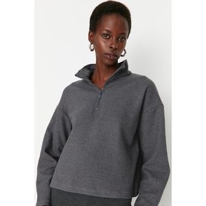 Trendyol Anthracite Thessaloniki/Knit Look Zippered Collar Regular/Regular Fit Knitted Sweatshirt obraz