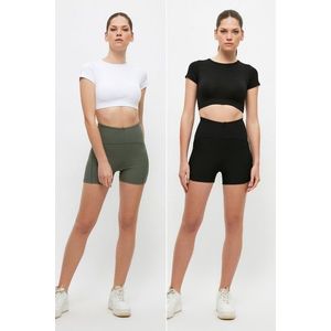 Trendyol Black-Khaki 2-Pack Restorer Knitted Sports Shorts/Short Leggings obraz