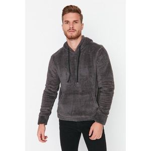 Trendyol Smoked Regular Cut Hooded Warm Plush Sweatshirt with Kangaroo Pocket obraz