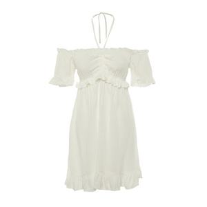 Trendyol Ecru Waist Opening Mini Woven Lined Frilly Woven Dress obraz