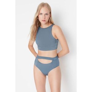 Trendyol Blue Shiny Cut Out Detailed High Waist Bikini Bottom obraz