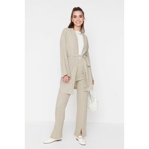 Trendyol Stone-Belted Kimono with Slit Detailed Legs and Trousers, Woven Set obraz