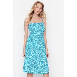 Trendyol Blue A-Line Midi Patterned Dress with Window/Cut-Out Detail obraz