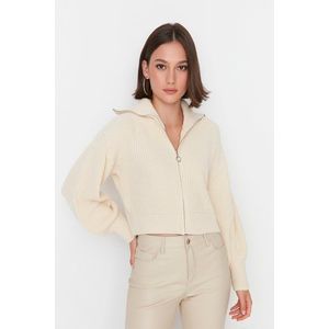 Trendyol Ecru Crop Zipper Detail Knitwear Cardigan obraz