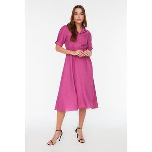 Trendyol Plum A-line Shirt Collar Guiped Midi Woven Dress obraz