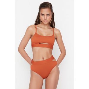 Trendyol Brown Textured Cut Out Detailed Bikini Bottoms obraz