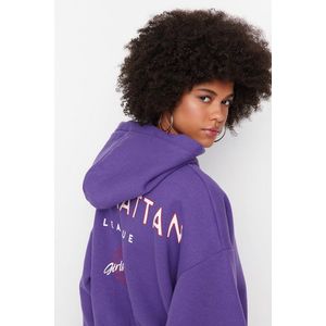 Trendyol Purple Print Detailed Hoodie, Fleece Inner Knitted Sweatshirt obraz