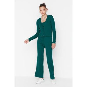 Trendyol Emerald Green Ribbed Blouse, Cardigan, Pants, Sweater Top-Top Suit obraz