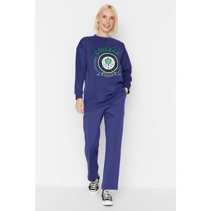 Trendyol Navy Blue Printed Scuba Knitted Tracksuit Set obraz