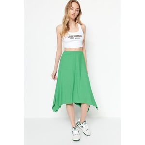 Trendyol Green Ruffle Asymmetrical High Waist Midi Stretch Knitted Skirt obraz