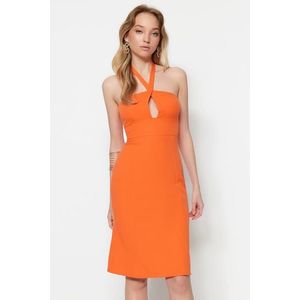 Trendyol Orange Woven Collar Detailed Midi Woven Dress obraz