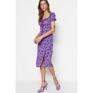 Trendyol Purple Belted Double Breasted Satin Mini Woven Dress obraz