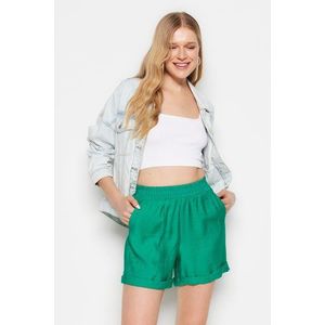Trendyol Green Linen-Look Shorts with an Elastic Waist obraz