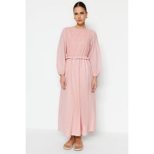 Trendyol Light Pink Brode and Ruffle Detail Cotton Woven Dress obraz