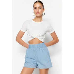 Trendyol Blue Elastic Waist Denim Shorts obraz