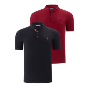 DUO SET T8560 DEWBERRY MEN'S T-SHIRT-BLACK-BURGUNDY obraz