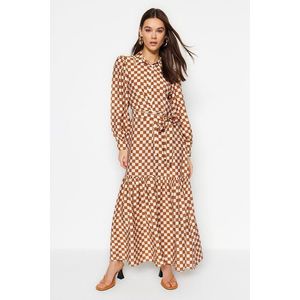 Trendyol Orange Belted Checkered Woven Shirt Dress obraz