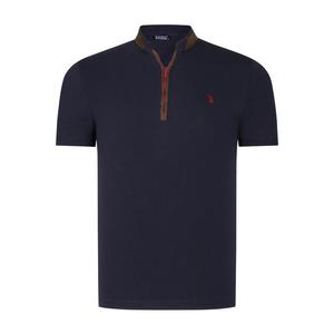 T8571 DEWBERRY ZIPPERED MEN'S T-SHIRT-PLAIN NAVY BLUE obraz