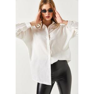 armonika Women's Ecru Oversize Long Basic Shirt obraz