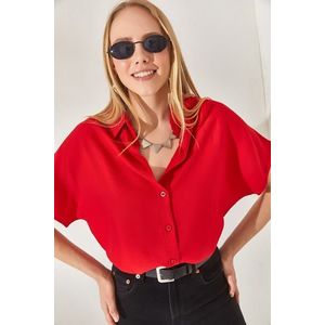 Olalook Women's Red Bat Oversized Linen Shirt obraz