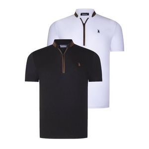 DUAL SET T8571 DEWBERRY ZIPPER MENS T-SHIRT-BLACK-WHITE obraz