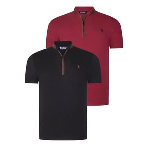 DUAL SET T8571 DEWBERRY ZIPPER MEN'S T-SHIRT-BLACK-BURGUNDY obraz