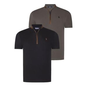 DUAL SET T8571 DEWBERRY ZIPPER MEN'S T-SHIRT-BLACK-KHAKI obraz