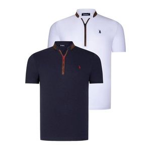 DUAL SET T8571 DEWBERRY ZIPPER MENS T-SHIRT-NAVY BLUE-WHITE obraz