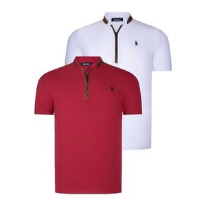 DUAL SET T8571 DEWBERRY ZIPPERED MENS T-SHIRT-WHITE-BURGUNDY obraz