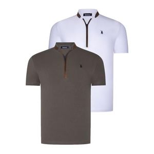 DUAL SET T8571 DEWBERRY ZIPPER MENS T-SHIRT-WHITE-KHAKI obraz