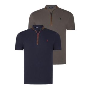 DUAL SET T8571 DEWBERRY ZIPPER MEN'S T-SHIRT-NAVY BLUE-KHAKI obraz