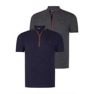 DUAL SET T8571 DEWBERRY ZIPPERED MENS T-SHIRT-ANTHRACITE-LACQUER BLUE obraz