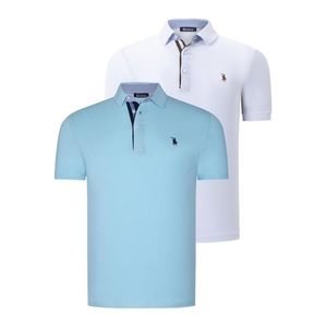 DUAL SET T8582 DEWBERRY MENS T-SHIRT-WHITE-CYAN obraz